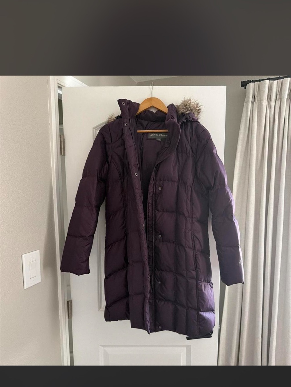 Eddie Bauer Long Hooded Quilted Puffer Coat - Deep Purple